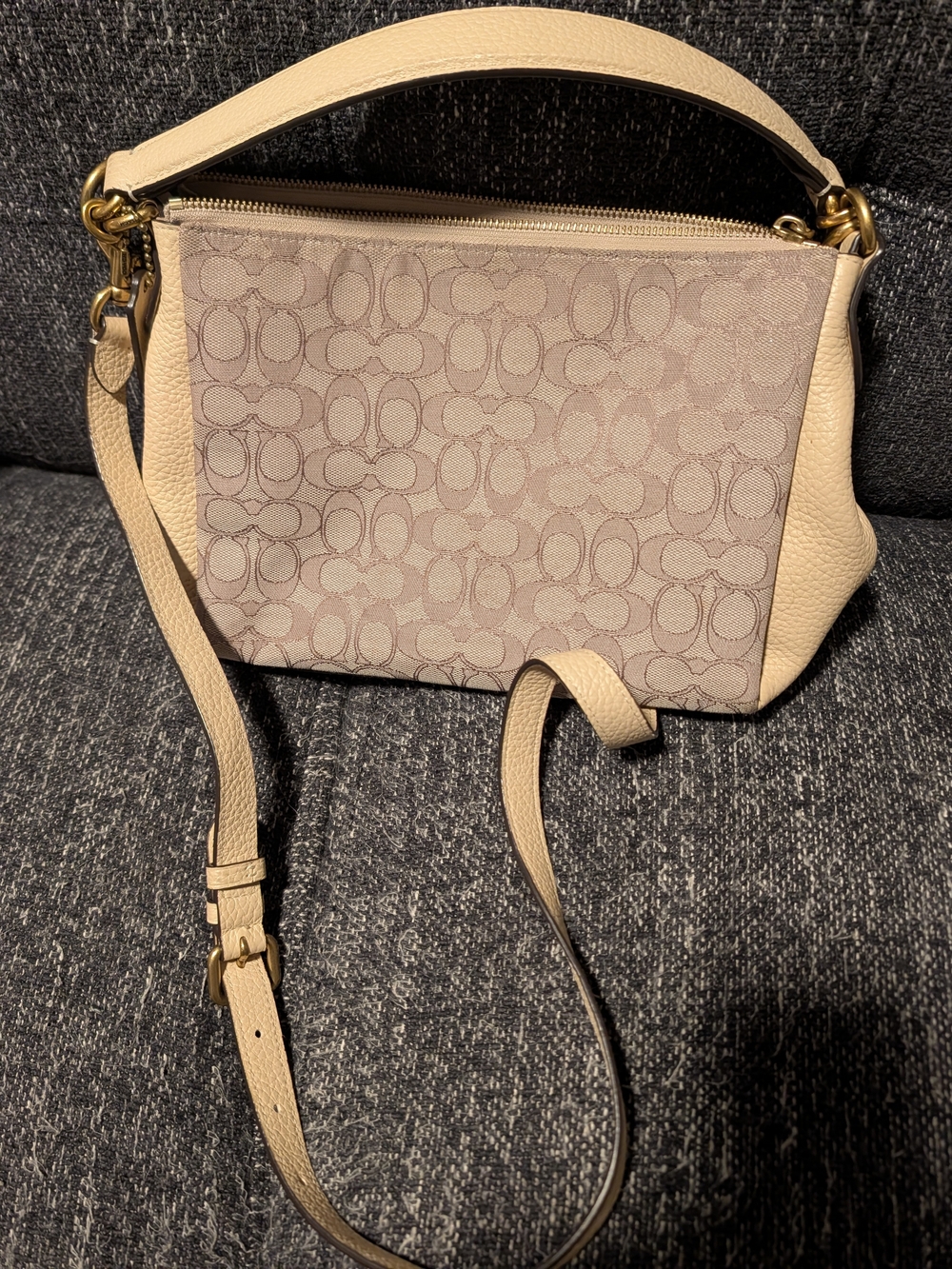 Coach Teri Signature Canvas Crossbody Shoulder Bag Cream Khaki